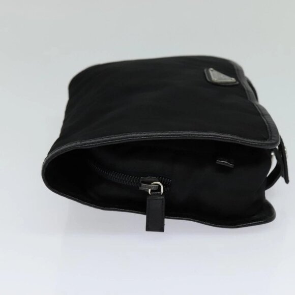 PRADA Clutch Bag Nylon Leather Black Silver Auth 113740 - Picture 7 of 16